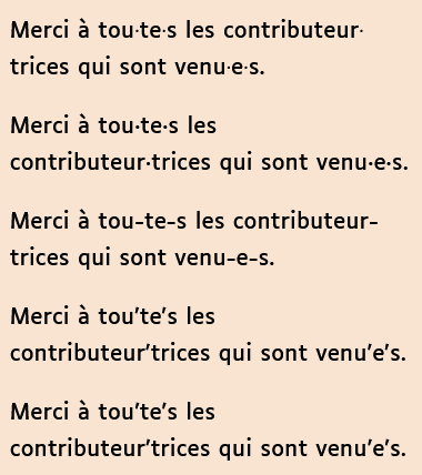 Comportement de retour à la ligne avec les abréviations inclusives pour différents caractères